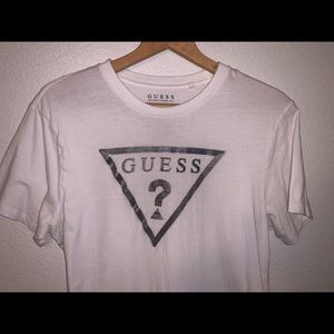 Guess brand white tee with silver & black logo